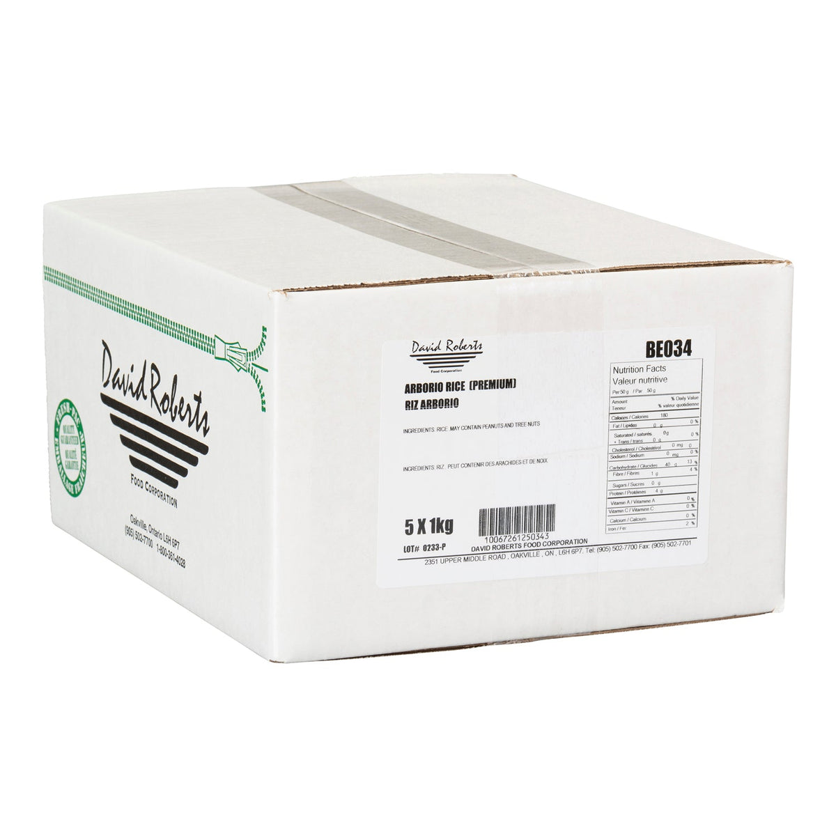 Rice Arborio Premium - 5 x 1 kg - David Roberts - Restaurant and Foodservice Ingredients - Canadian Distribution - Ships Free Within Canada on Orders Above CAD $199